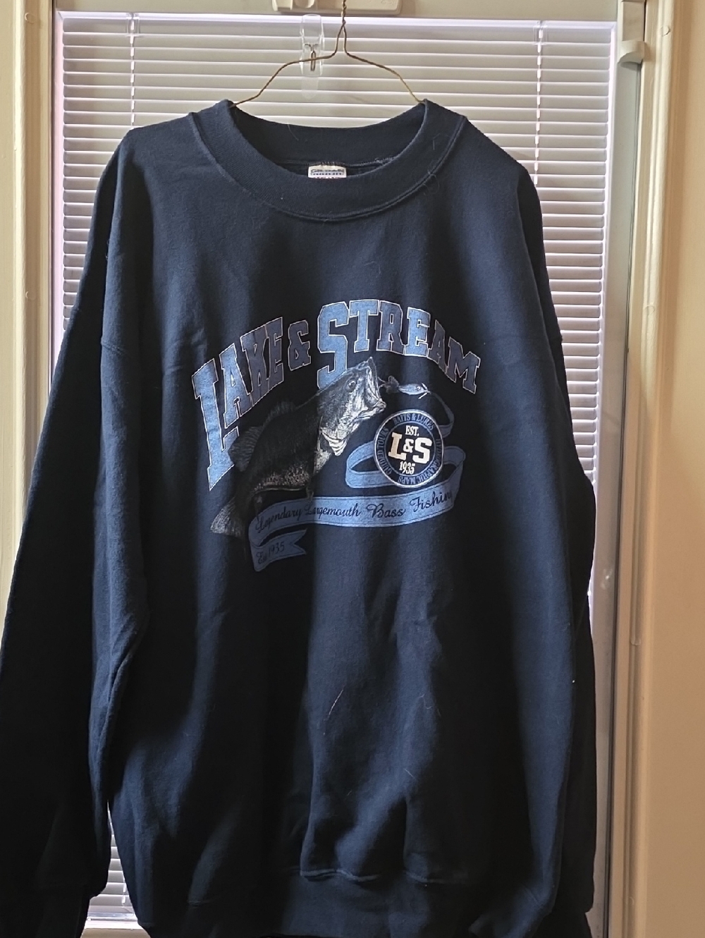 Gildan Navy Crewneck Sweatshirt with Light Blue Graphic